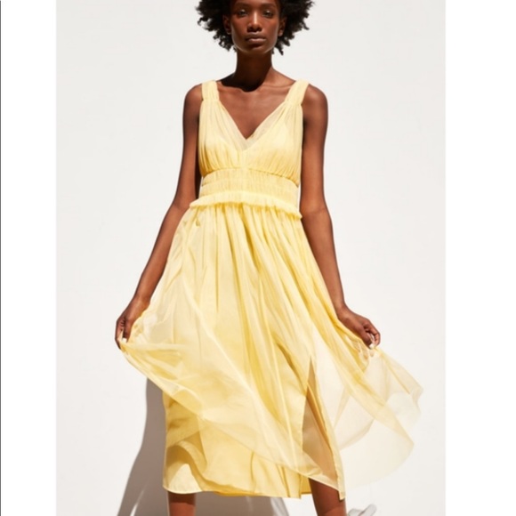Zara Tulle Midi Dress in Yellow - Picture 1 of 7